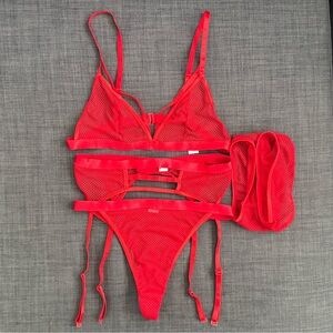 Red Strappy Lingerie Set